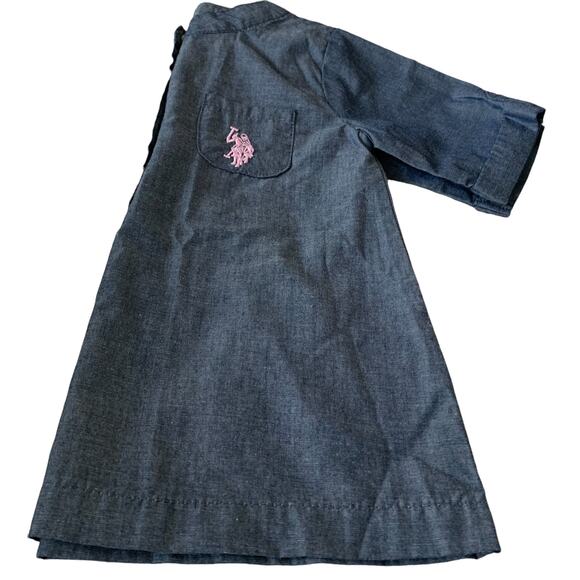 U.S. POLO ASSN. SHORT SLEEVE HALF BUTTON SHIRT, INFANT GIRL, 24 MO., DENIM BLUE - Picture 2 of 7